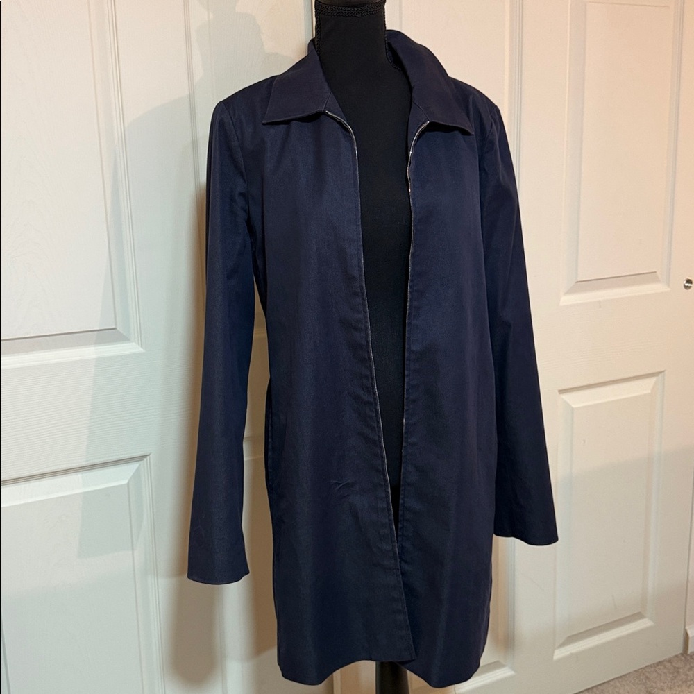 Theory Coat Navy Blue Cotton Zip Front